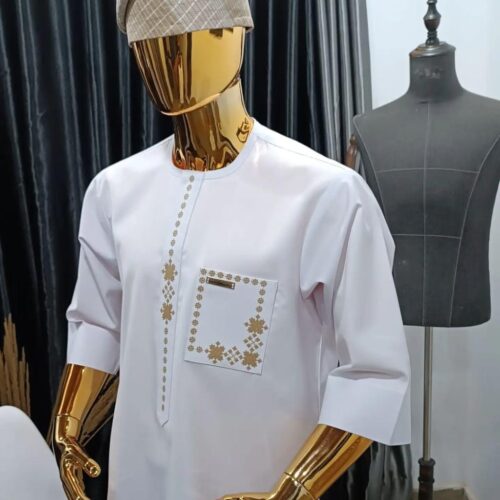 White Senator Men Kaftan with Gold Embrodery