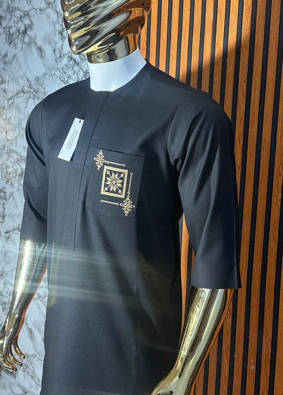 Black Senator Material Detailed Men Kaftan