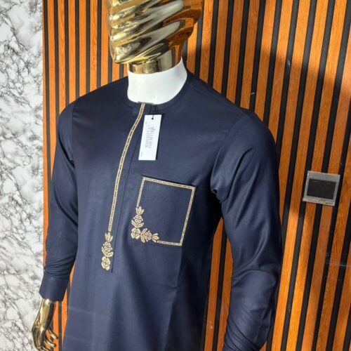 Bespoke Navy Blue Senator Kaftan with Embroidery