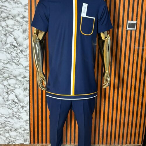 Men's Blue Kaftan With Stylish Colour-mix Detailing