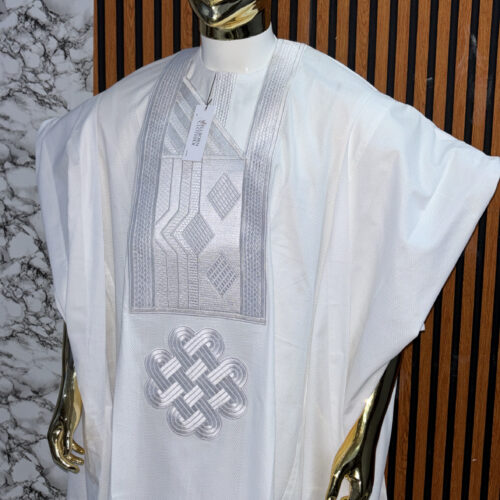 Men white classic Agbada set with embroidey design