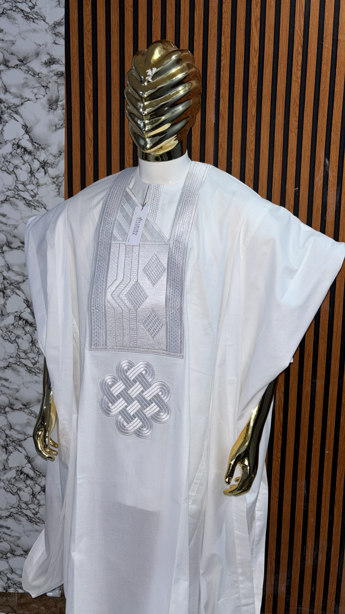 Men white classic Agbada set with embroidey design