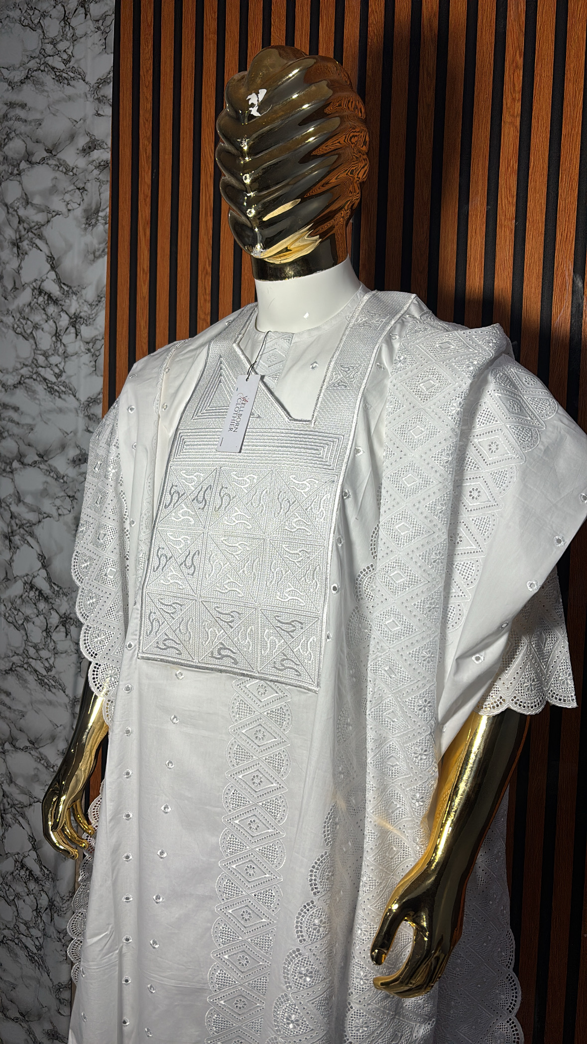 White Monogram Lace Detailed Agbada Set - Image 2