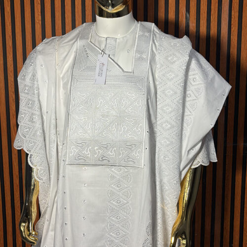 White Monogram Lace Detailed Agbada Set
